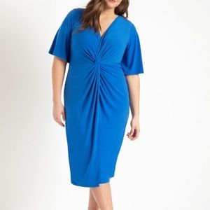 Eloquii Blue Twist Frint Short Sleeve Midi Dress